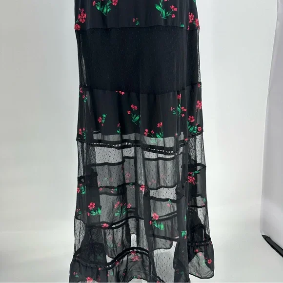 EXPRESS Maxi Floral Sheer Mid Lined Maxi Dress Size 8 Black - Picture 5 of 11
